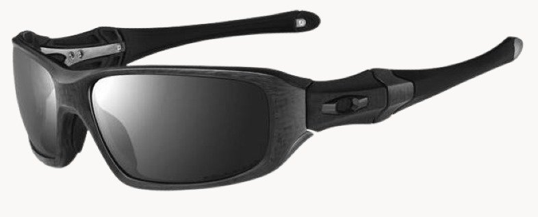 Black carbon fiber Oakley sunglasses displayed against a neutral background, showcasing their sleek design and modern style.